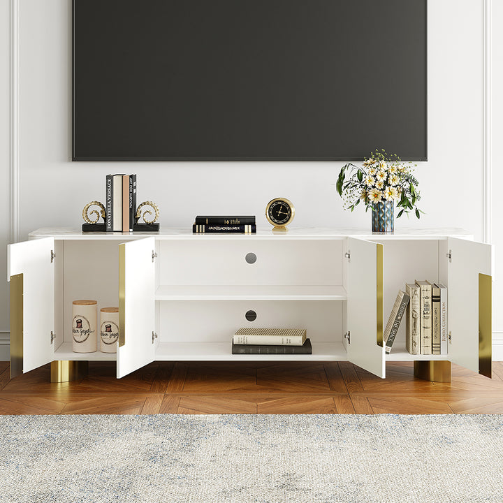 Artus Modern Beige TV Stand Stone Top 4 Doors with Storage Media Console TVs up to 2159m