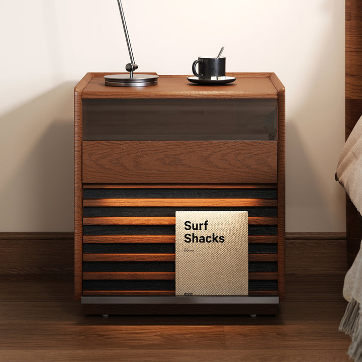 Modern Walnut Nightstand with Light Wood Bedside Table with 2 Drawers