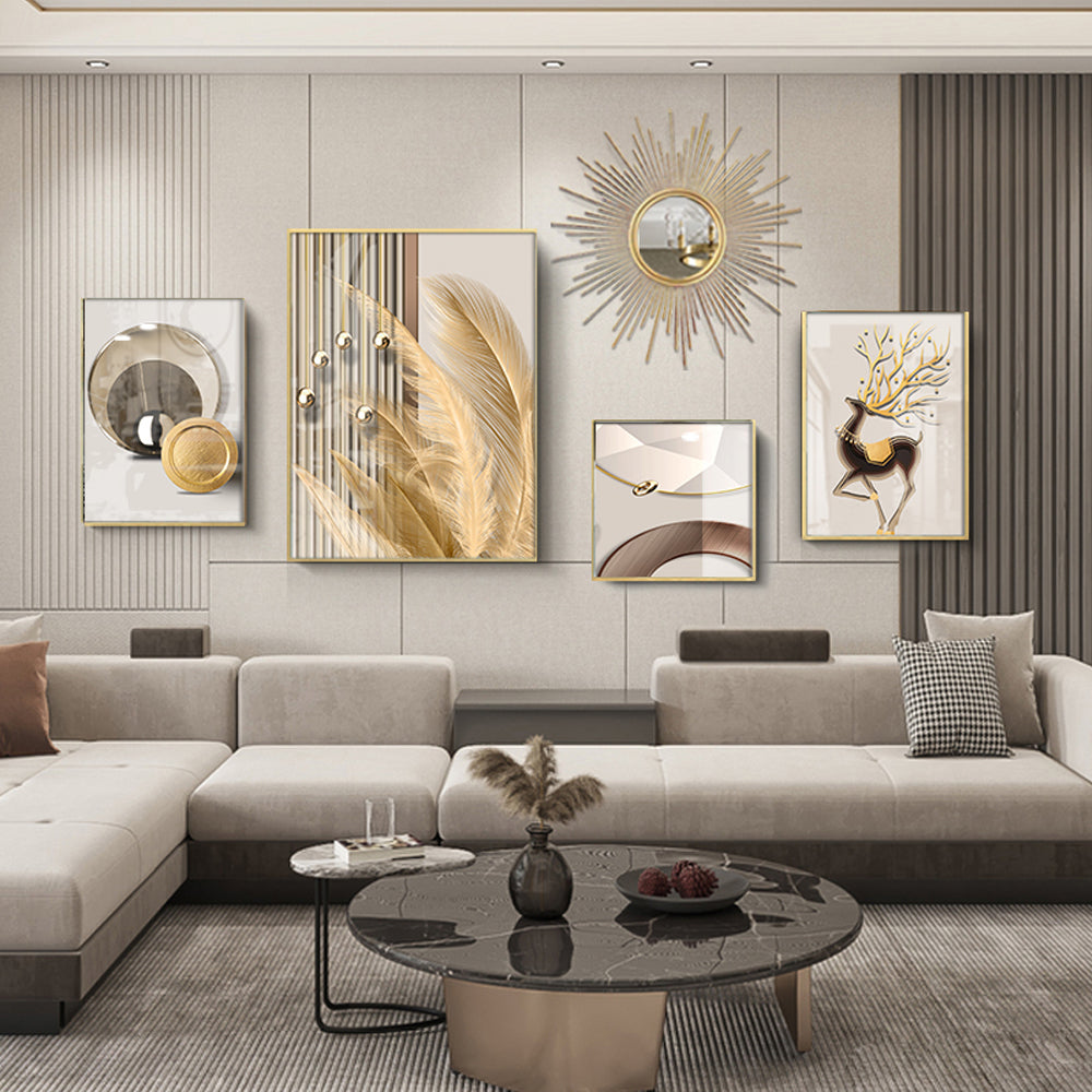 5-Piece Wall Art Set with Golden Accents Modern Abstract Designs for Luxurious Home Decor