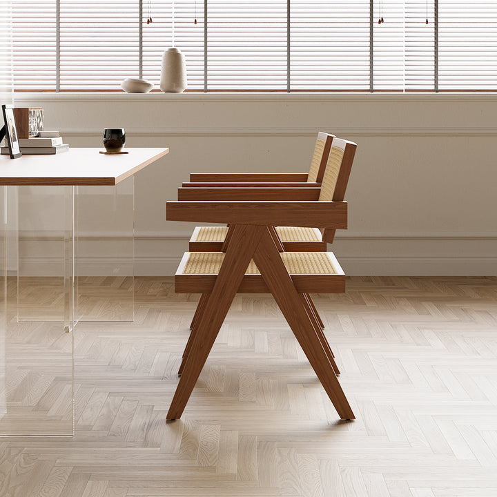 2000mm Farmhouse Natural Wooden Dining Table & 8 Walnut Japandi Rattan Dining Chairs Set