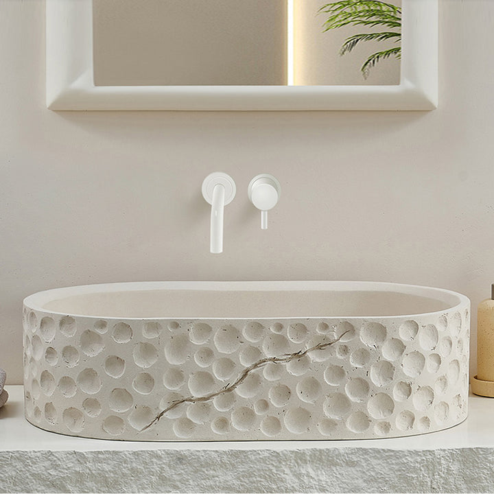 605mm Stone Resin Oval Countertop Basin Japandi Washbasin