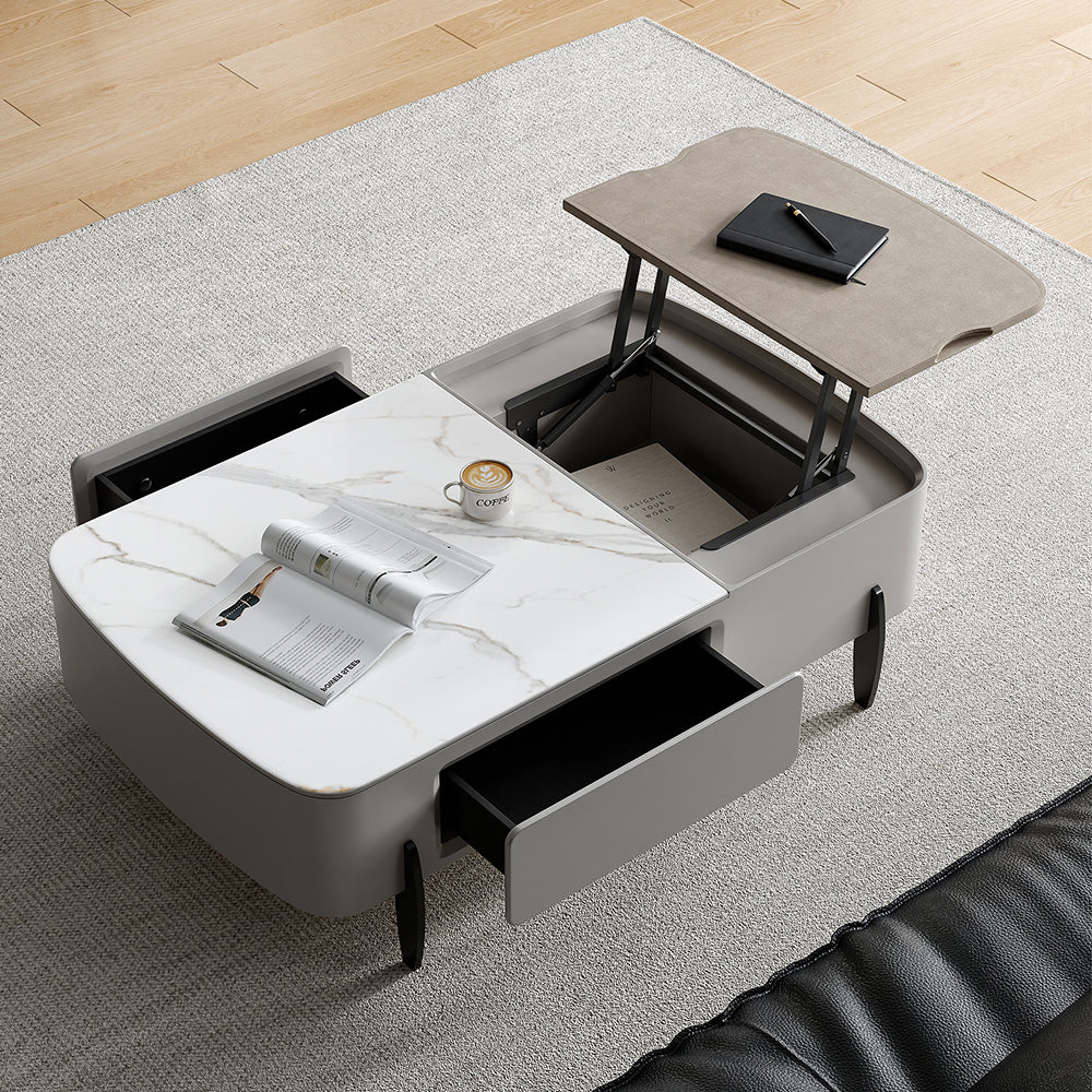 Galure Modern Light Grey Faux Marble Leather Lift Top Coffee Table with Storage