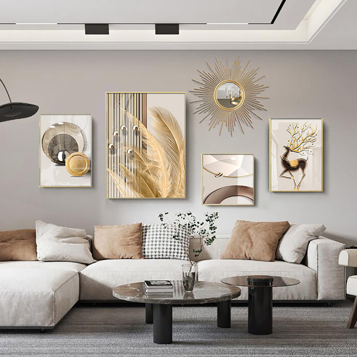 5-Piece Wall Art Set with Golden Accents Modern Abstract Designs for Luxurious Home Decor