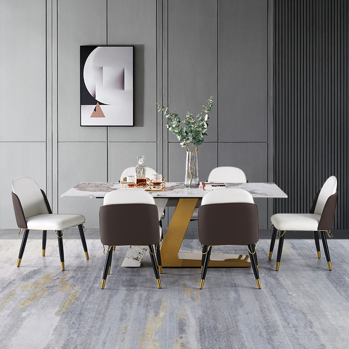 Luxotic 1800mm Modern Stone Top Dining Table with 6 Chairs in Gold