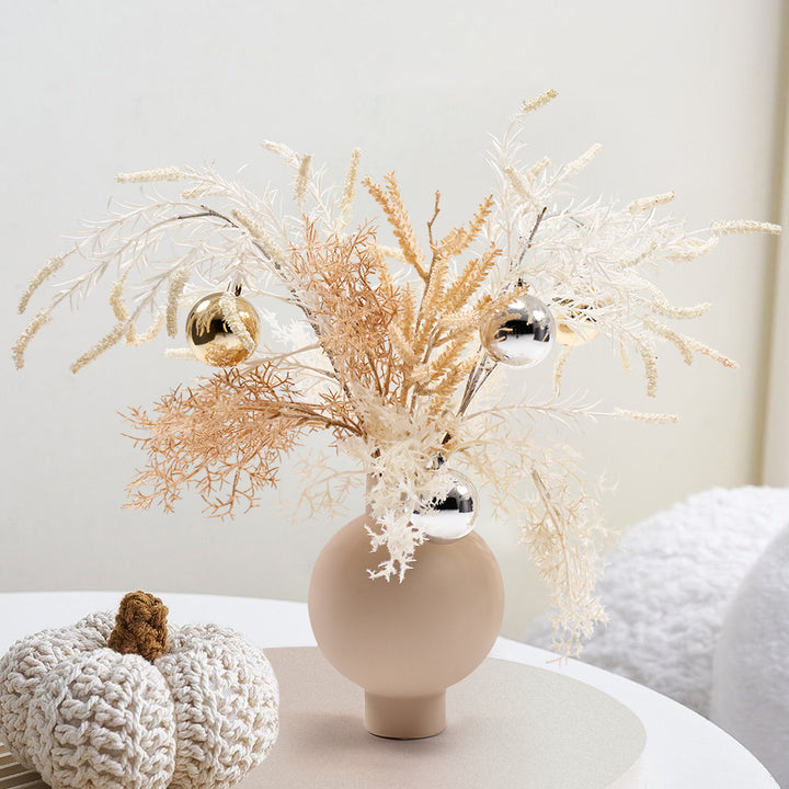 Christmas Rime White Artificial Flower in Vase with Decorative Balls Centerpiece Fake Flower Decor