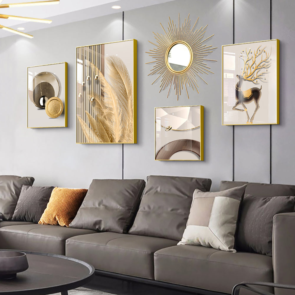 5-Piece Wall Art Set with Golden Accents Modern Abstract Designs for Luxurious Home Decor