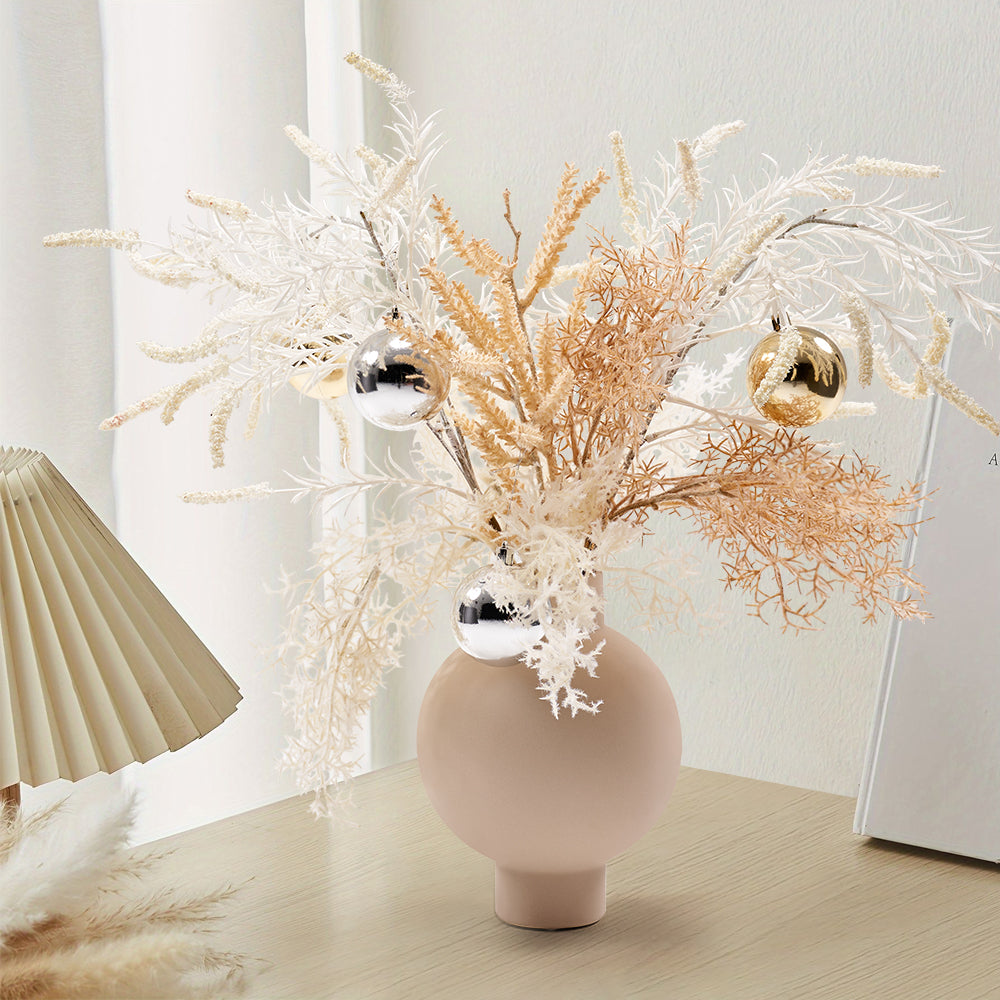 Christmas Rime White Artificial Flower in Vase with Decorative Balls Centerpiece Fake Flower Decor