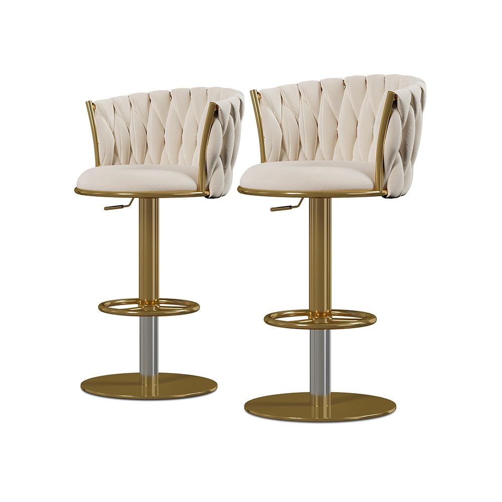 Sweave Off White Swivel Bar Stools Velvet Curved Back Adjustable Height Set of 2