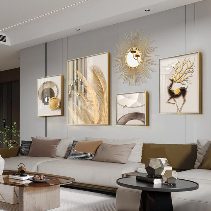 5-Piece Wall Art Set with Golden Accents Modern Abstract Designs for Luxurious Home Decor