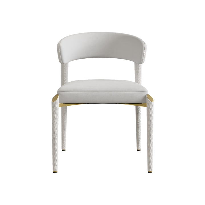 Set of 2 Modern White Dining Chairs with Woven PU Leather Upholstered & Metal Frame