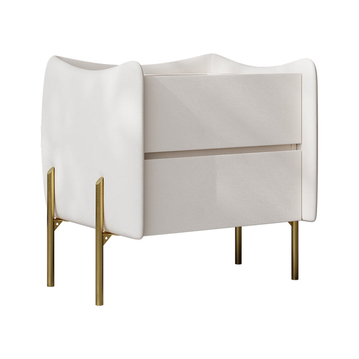 Modern White 2 Drawer Leather Nightstand Bedside Table with Glass Top