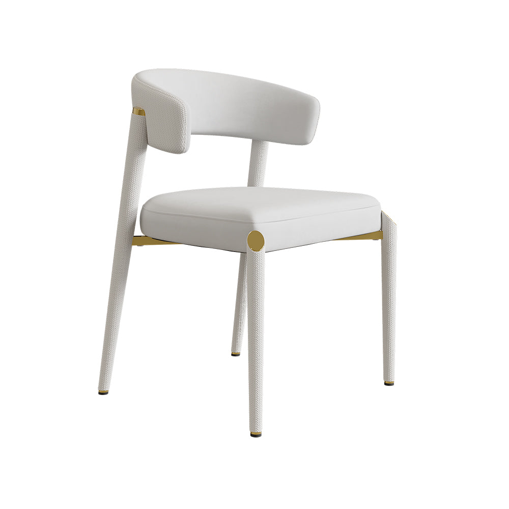 Set of 2 Modern White Dining Chairs with Woven PU Leather Upholstered & Metal Frame