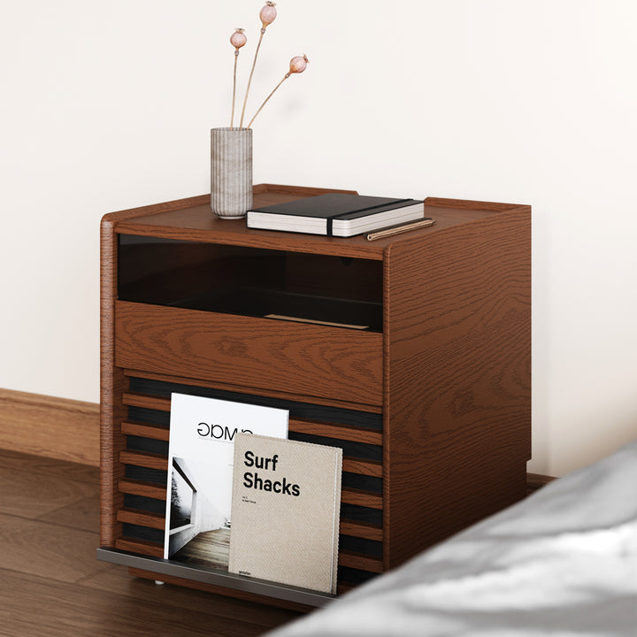 Modern Walnut Nightstand with Light Wood Bedside Table with 2 Drawers