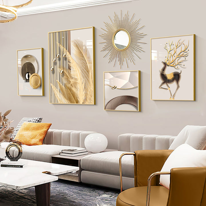 5-Piece Wall Art Set with Golden Accents Modern Abstract Designs for Luxurious Home Decor