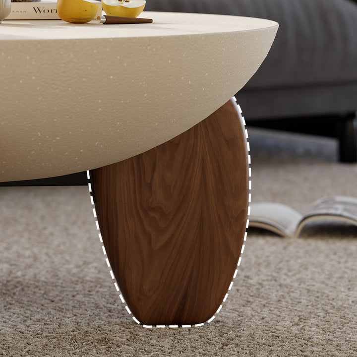 Curva Round Small Modern Beige & Walnut Coffee Table Concrete & Wood Accent Table