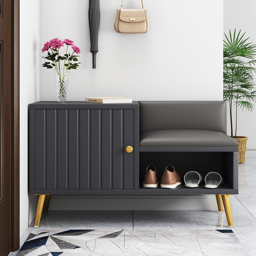 Nordic Gray Shoe Storage Cabinet & Modern Entryway Storage Bench Set Cabinet with Door