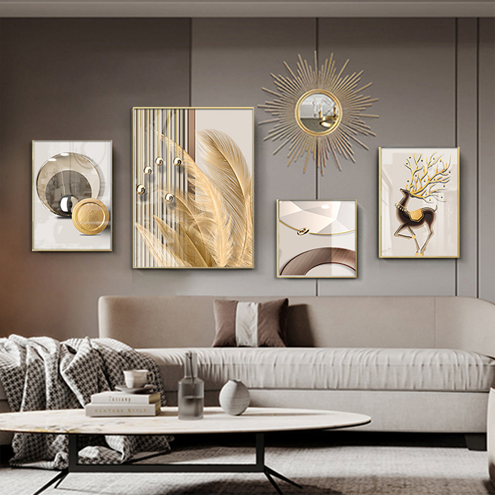 5-Piece Wall Art Set with Golden Accents Modern Abstract Designs for Luxurious Home Decor