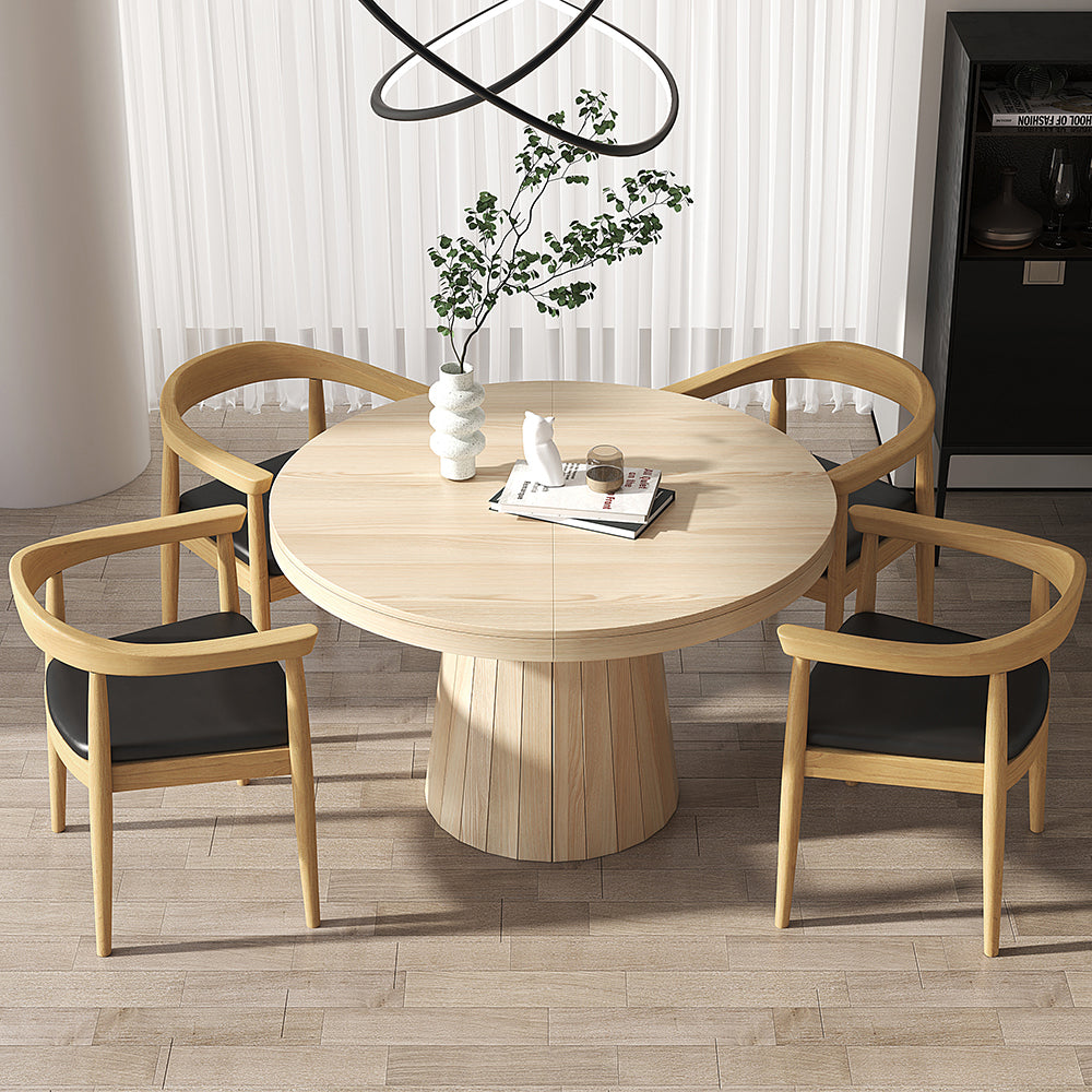 Modern 4-Piece Curved Back Dining Chair Upholstered Leather Natural Wooden Armchair