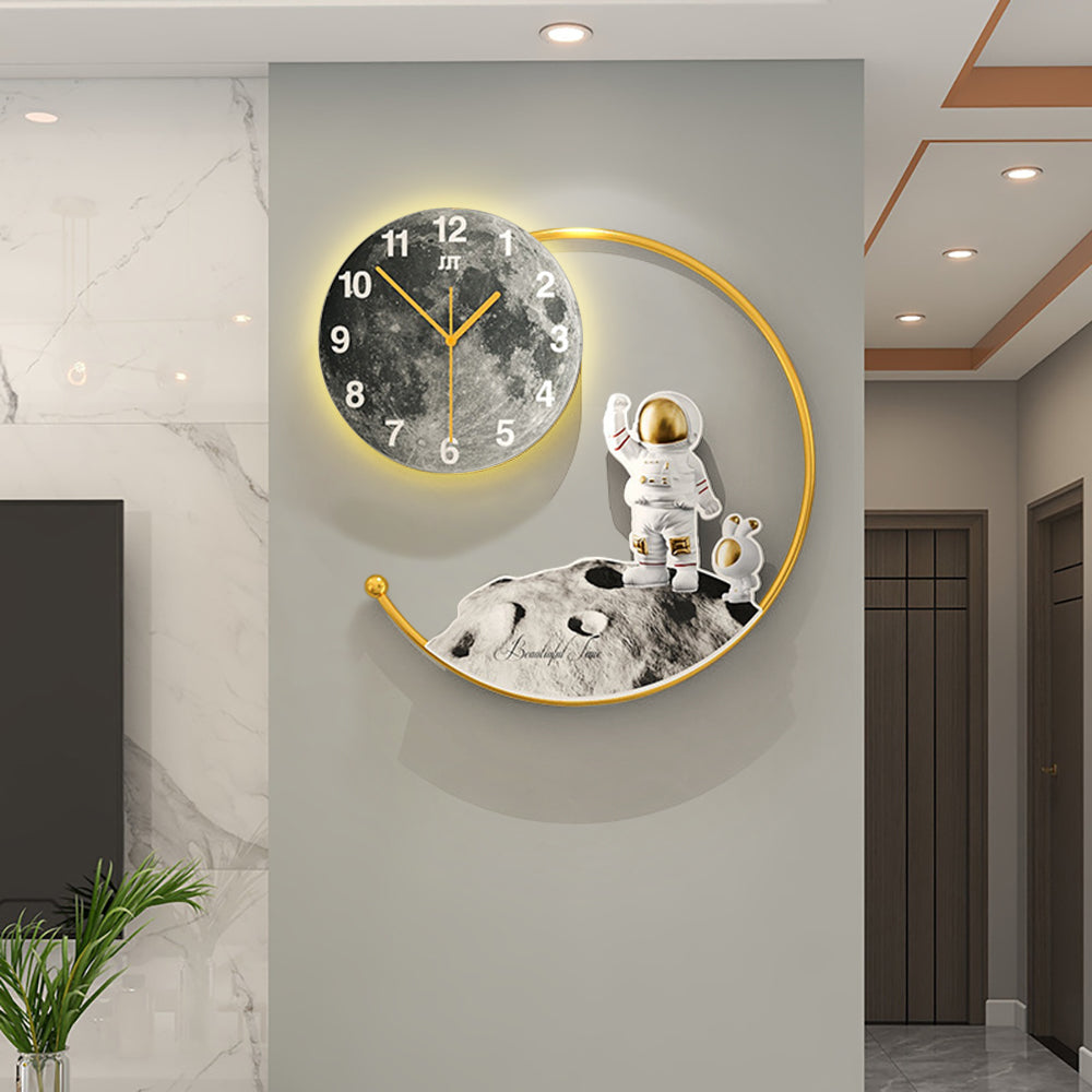 Modern Astronaut Metal Acrylic Round Wall Clock with LED Lights