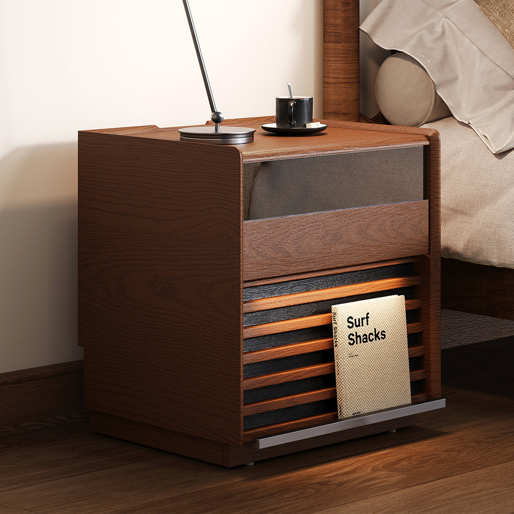 Modern Walnut Nightstand with Light Wood Bedside Table with 2 Drawers