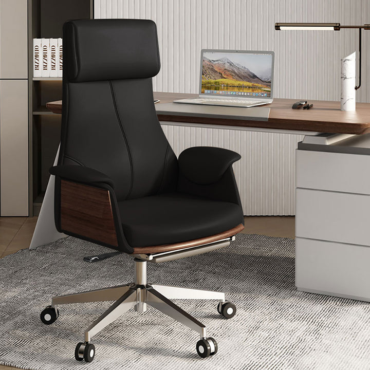 Adjustable Upholstered Swivel Office Chair Faux Leather Comfy Office Chair Executive with Adjustable Electric Standing Desktop Black Right Hand (63"