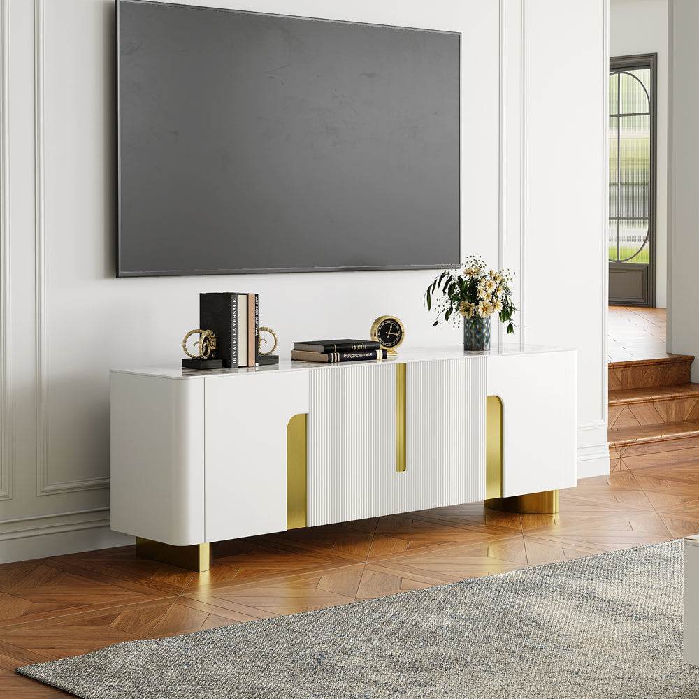 Artus Modern Beige TV Stand Stone Top 4 Doors with Storage Media Console TVs up to 2159m