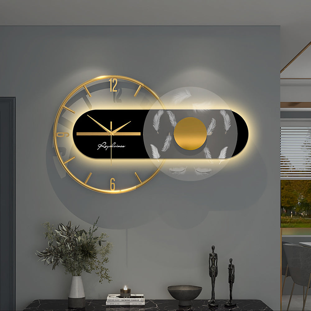 Modern Black & Gold LED Geometric Metal Digital Wall Clock Oversized Wall Decor For Living Room