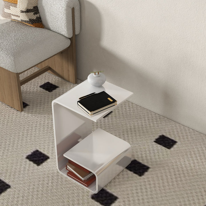 Modern White Acrylic End Table with Storage C-Shaped Side Table