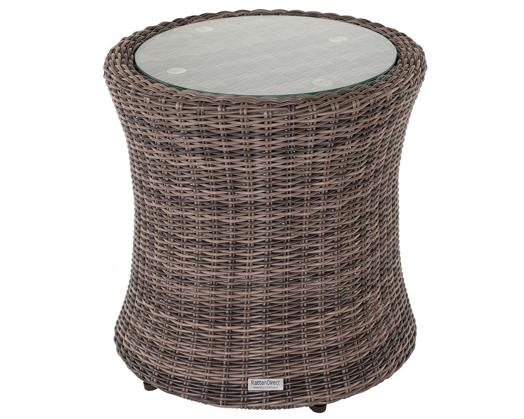 Tall Round Rattan Garden Side Table in Truffle Brown - Rattan Direct