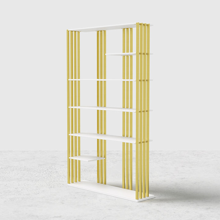 2000mm Modern Steel Etagere Bookshelf Display Shelving 6-Shelf Tall Book Shelf White & Gold