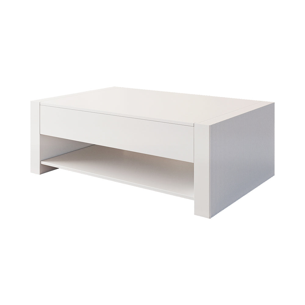 1580mm Modern White Extendable Gaming Coffee Table Fluted with Open Storage