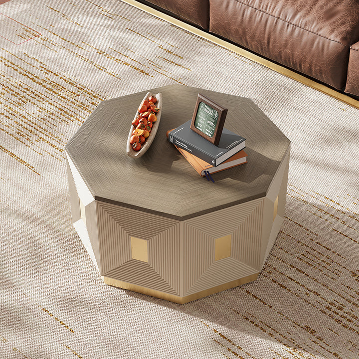 Mid Century Modern Block Coffee Table in Light Grey & Champagne with Octagonal Tabletop