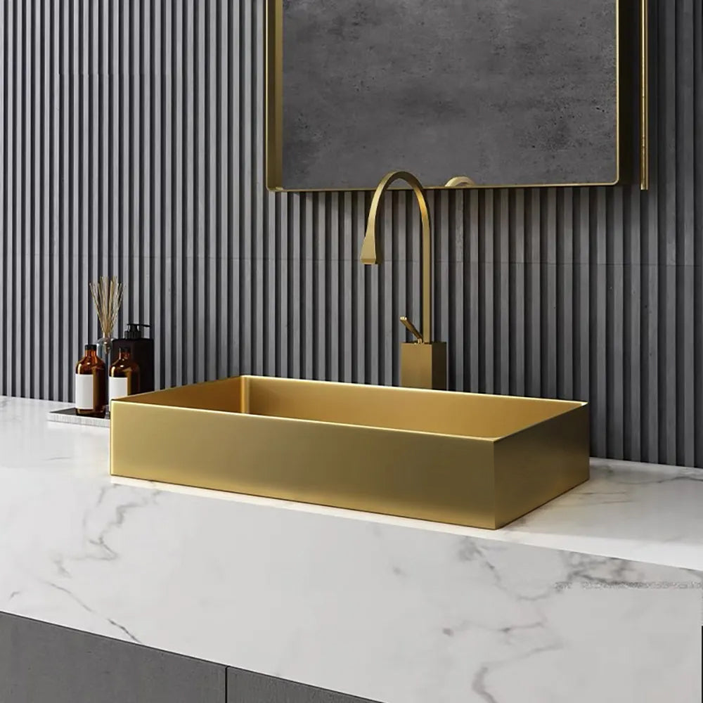 Contemporary Gold Rectangular Stainless Steel Countertop Basin Luxury Wash Basin