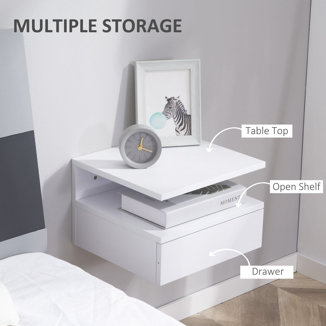 HOMCOM Floating Bedside Cabinet with Drawer and Open Shelf