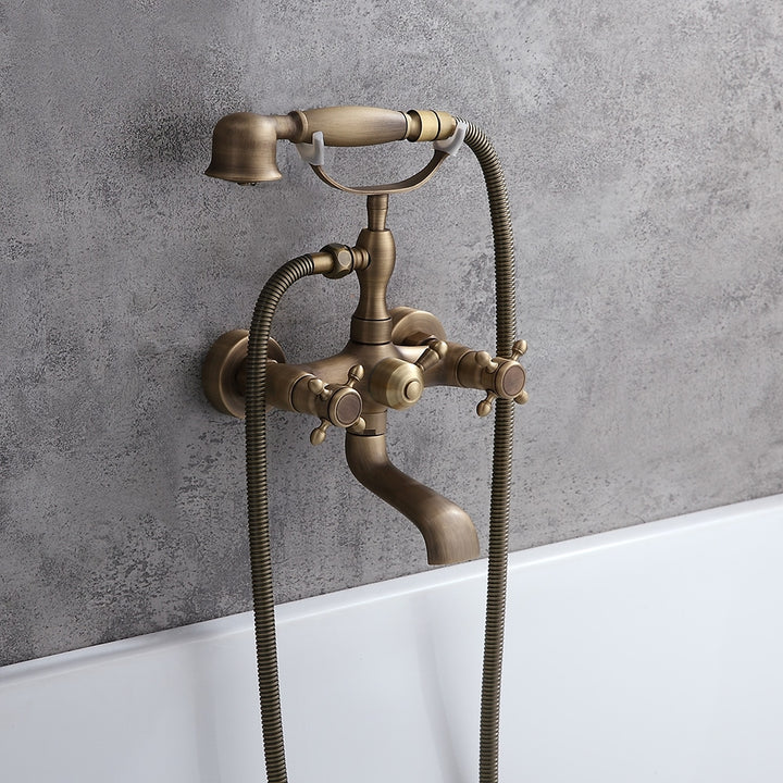 Chester Classic Style Antique Brass Wall Mount Clawfoot Tub Filler with Hand Shower