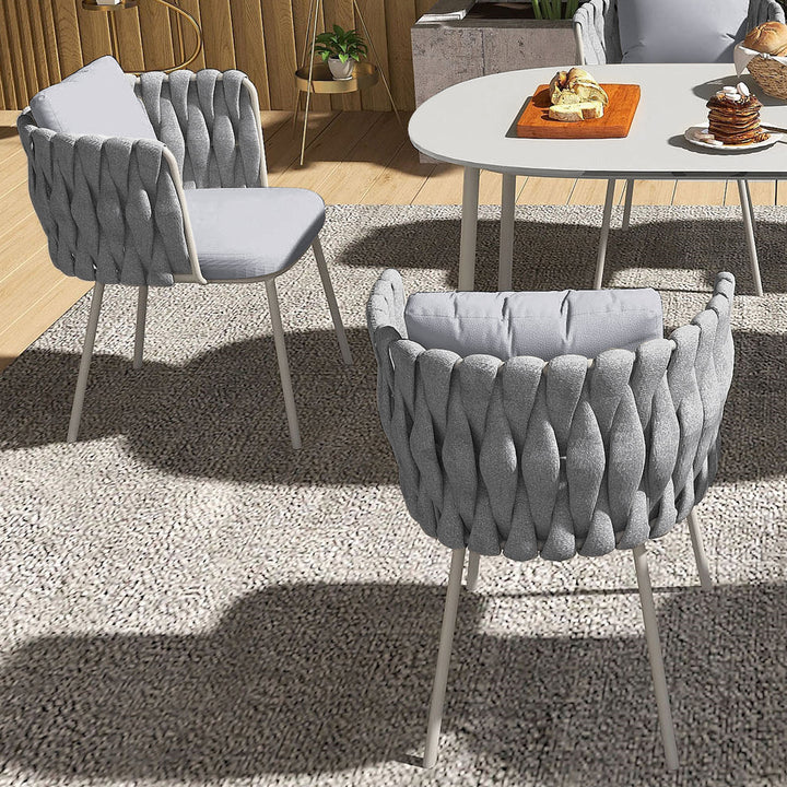 Set of 2 Modern Gray Aluminum Rattan Outdoor Dining Chairs with Ergonomic Armrests – Durable & Weather-Resistant for Patios, Gardens, or Balconies