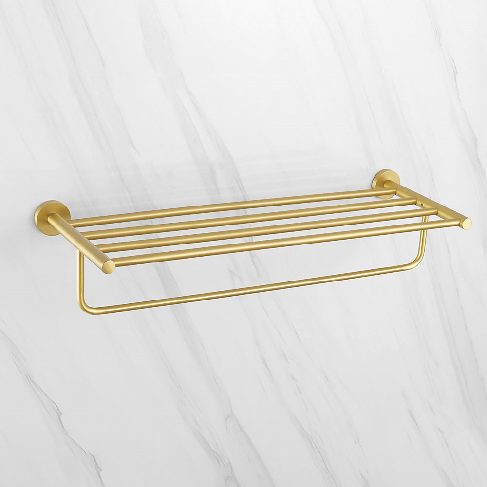 610mm Wall Mounted Brass Bathroom Shelf with Towel Rack in Brushed Gold