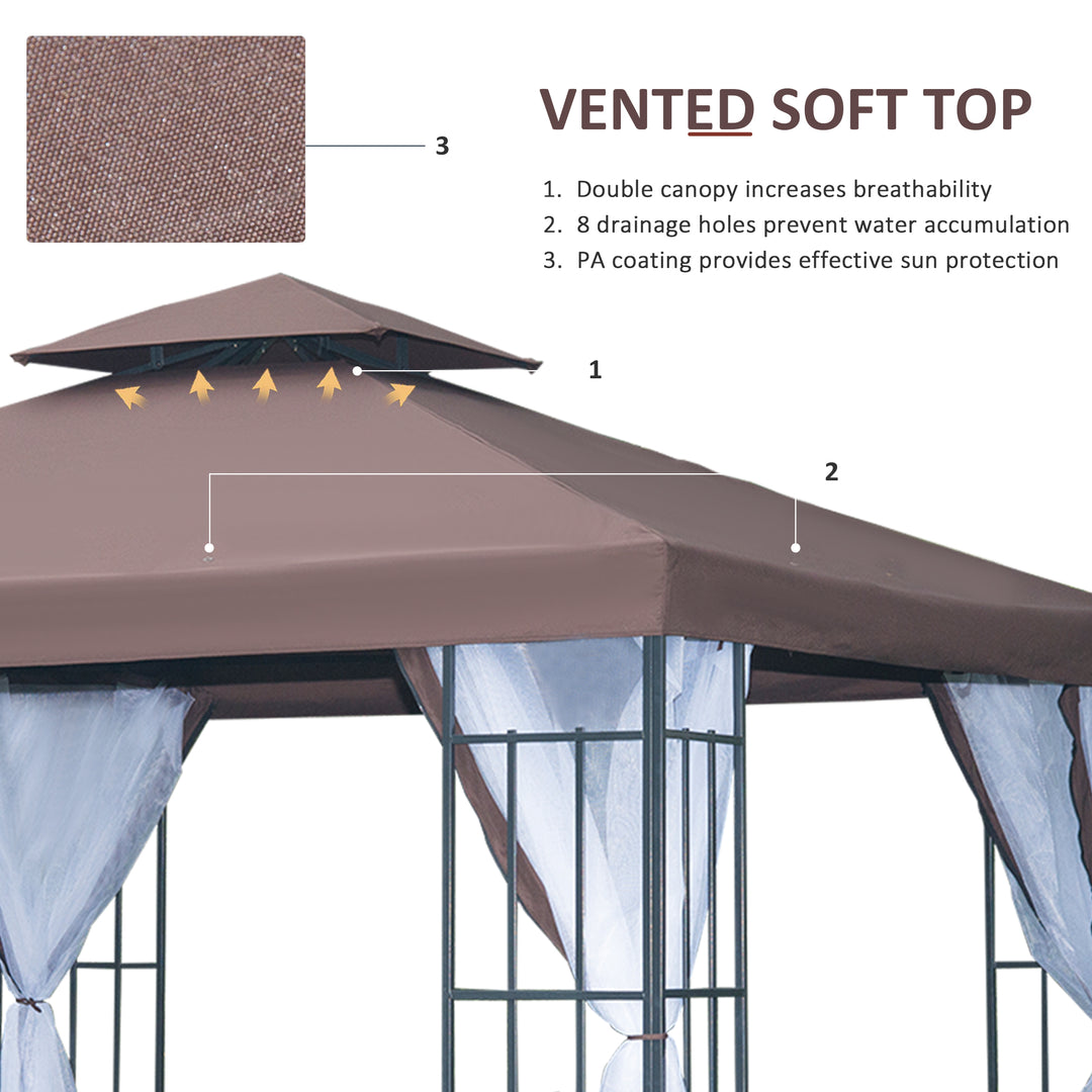 3 x 3(m) Patio Gazebo Canopy Garden Pavilion Tent Shelter with 2 Tier Roof and Mosquito Netting