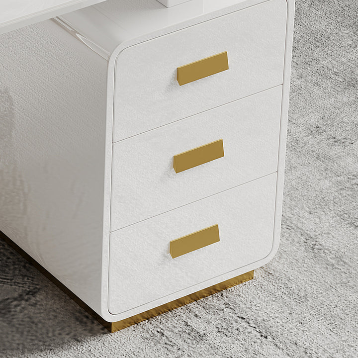 1800mm Modern White Office Desk with Drawers Storage Cabinet in Gold Base