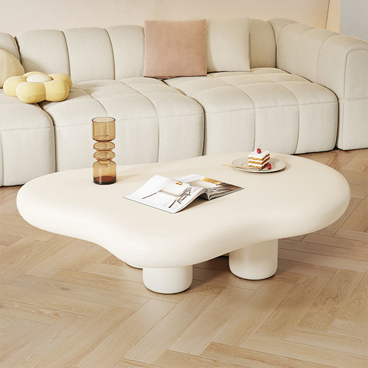 39" Modern Matte Wood Abstract Coffee Table in Off White with 4 legs