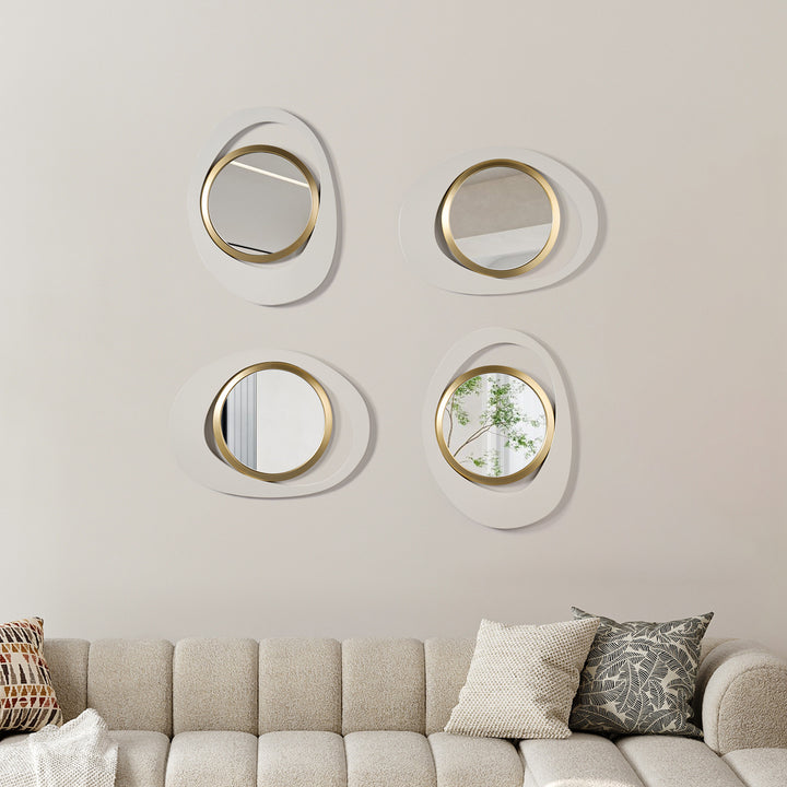 Modern 4-Piece 600mm Large White & Gold Abstract Geometry Wall Mirror Decor Living Room