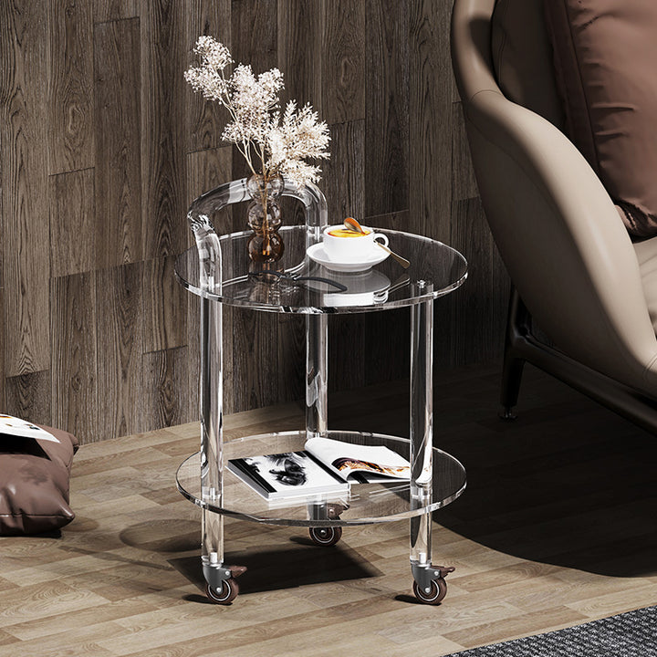 Modern Clear Acrylic Bar Cart with Wheels Rolling Serving Trolley with 2 Tiers & Handle