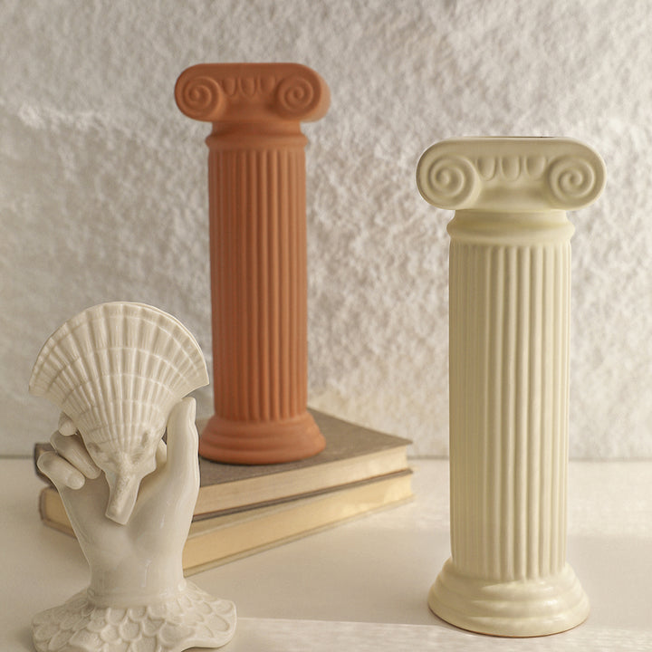 2 Pieces Resin Roman Column Flower Vase Set Home Sculpture Decor Art Living Room Bedroom