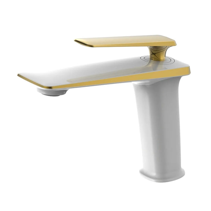 White and Gold Monobloc Single Lever Handle Solid Brass Bathroom Basin Mixer Tap