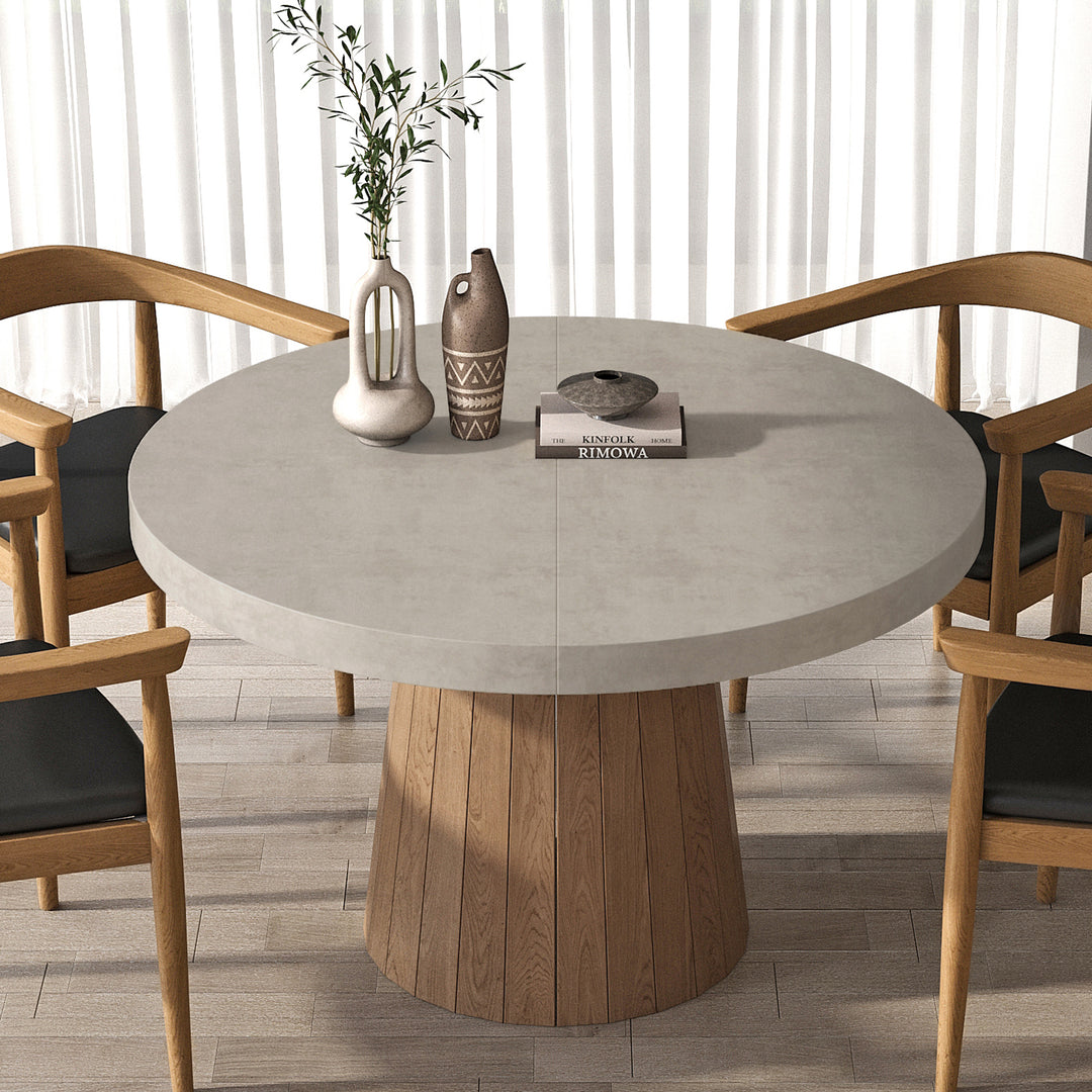 Japandi 39"-55" Extendable Dining Table for 6 Gray Oval & Round Table Pedestal