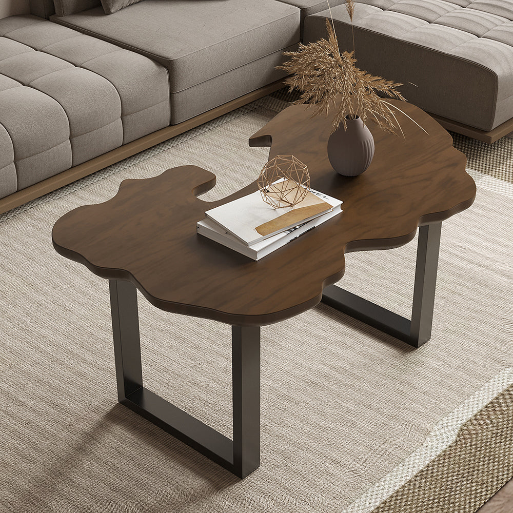 Rustic 1010mm Live-Edge Coffee Table Walnut & Black with Wooden Tabletop & Metal Base