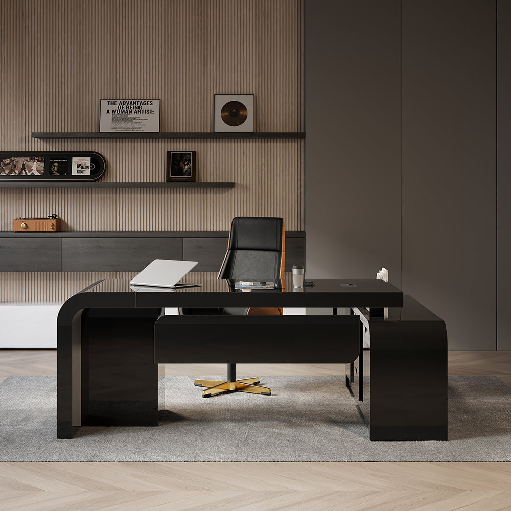 Chicent L-shaped Modern Executive Desk with Ample Storage Left Hand in Black Office Furniture (1800mm)