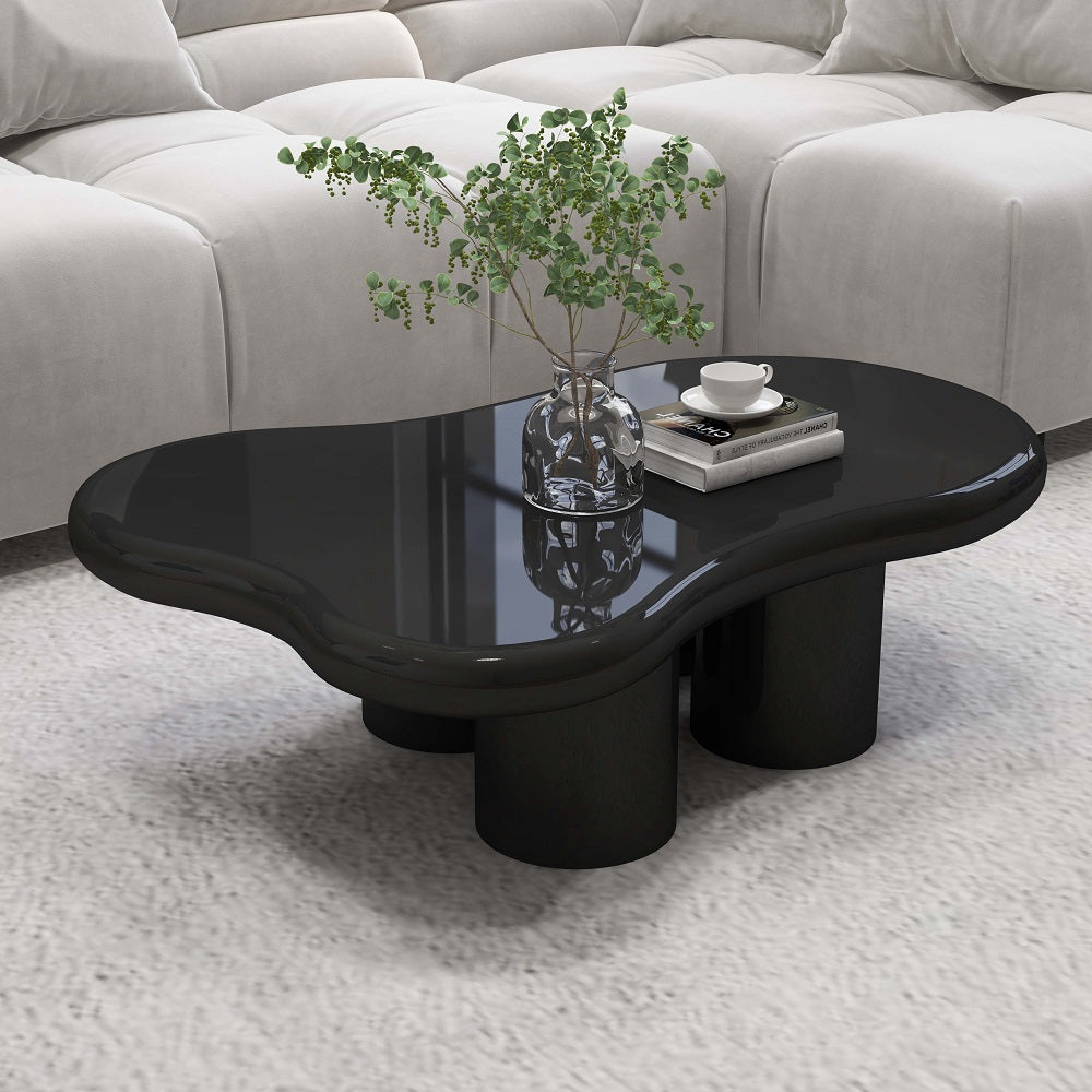 39" Black Modern Smooth Wood Abstract Coffee Table with 4 legs