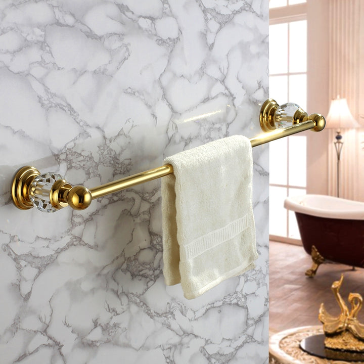 Charles Modern Wall-Mount 24 Inch Crystal Gold Finish Bathroom Single Towel Bar