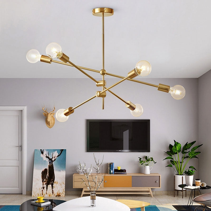 Modern Luxurious Style Gold Metal Ceiling Light Adjustable Branch 6-Light Pendant Light